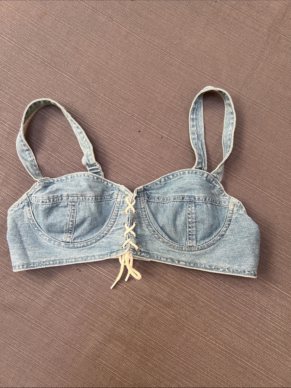 Denim Lace-Up Underwire Bra Top - Sz M